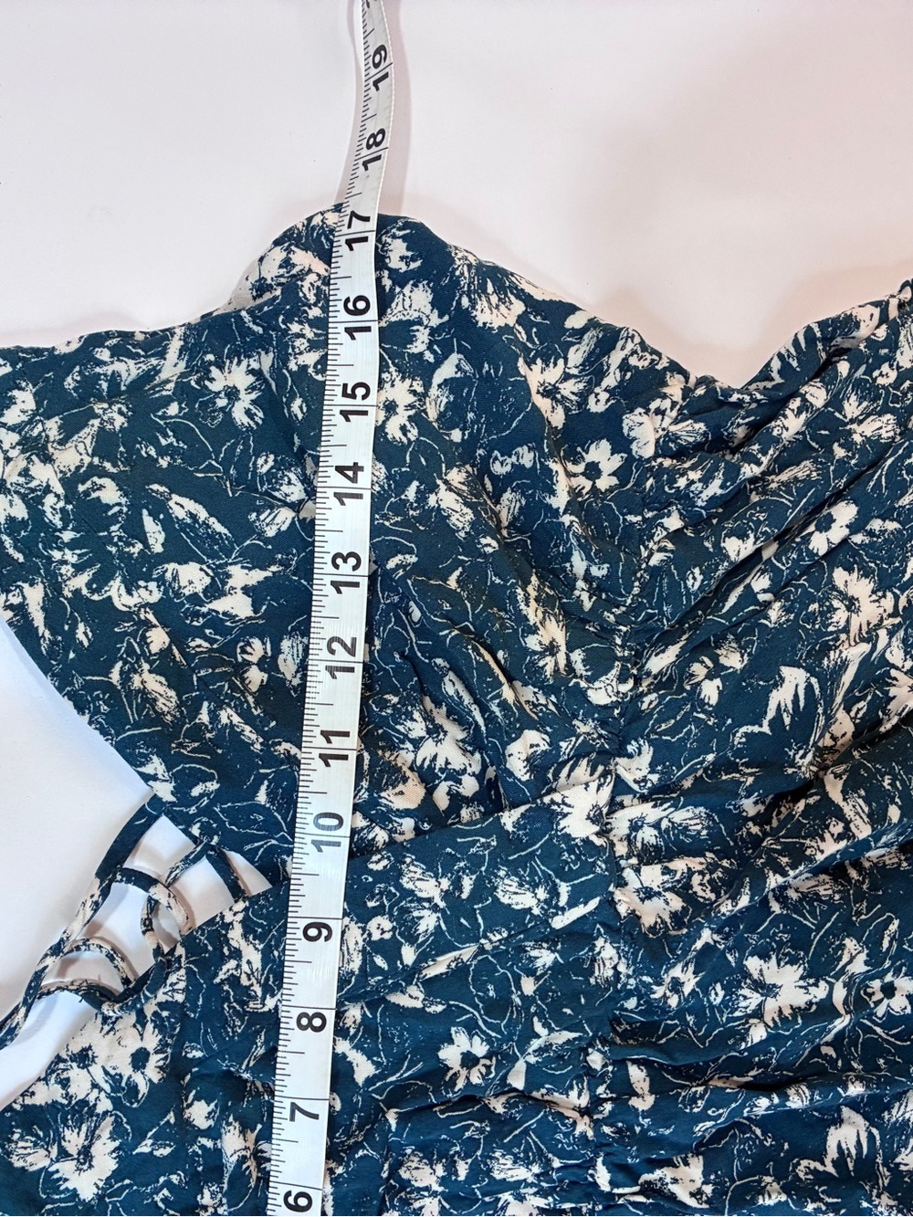 Women’s Blue Floral Strappy V-Neck Mini Dress - Picture 7 of 8